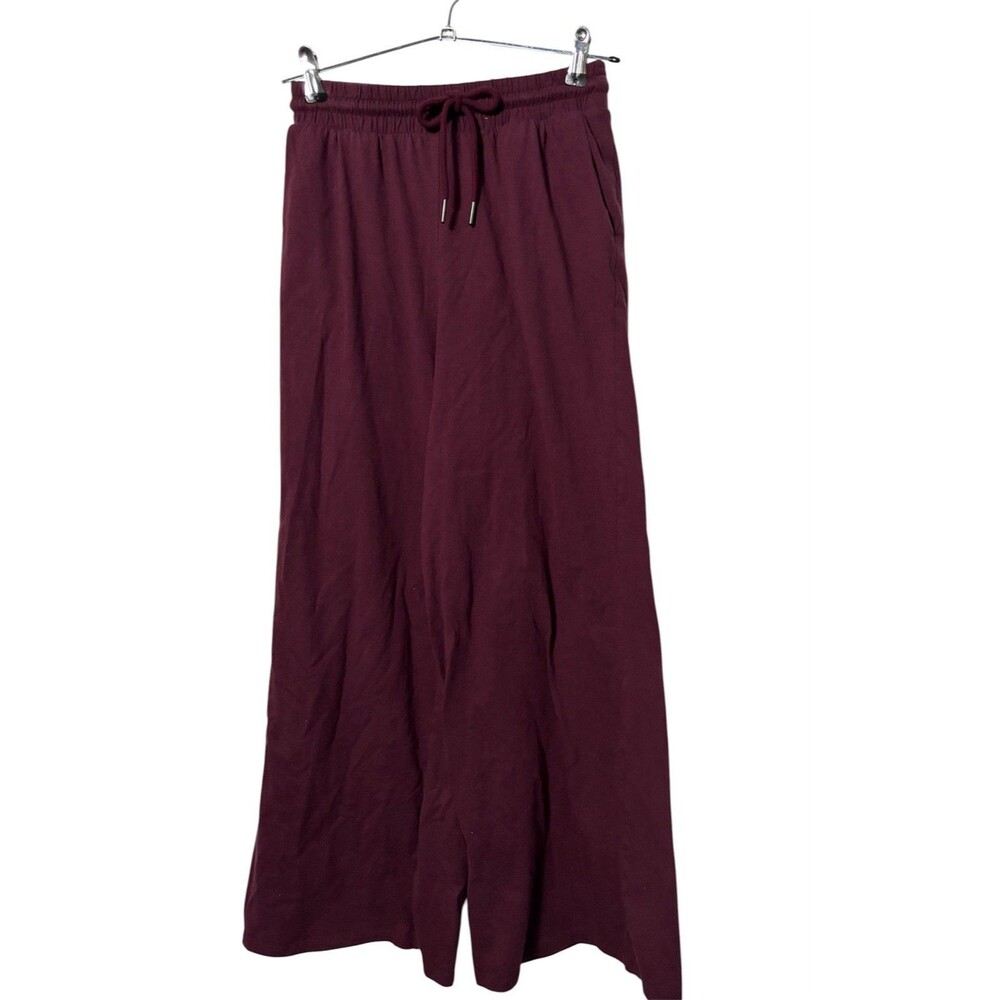 Wide Leg Cotton Sweatpants Maroon Elastic Waist Size Small